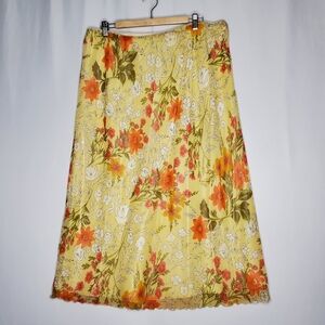 Rag Vtg‎ Floral Midi Skirt 1X Butter Yellow Fairycore Cottagecore Grunge 90s